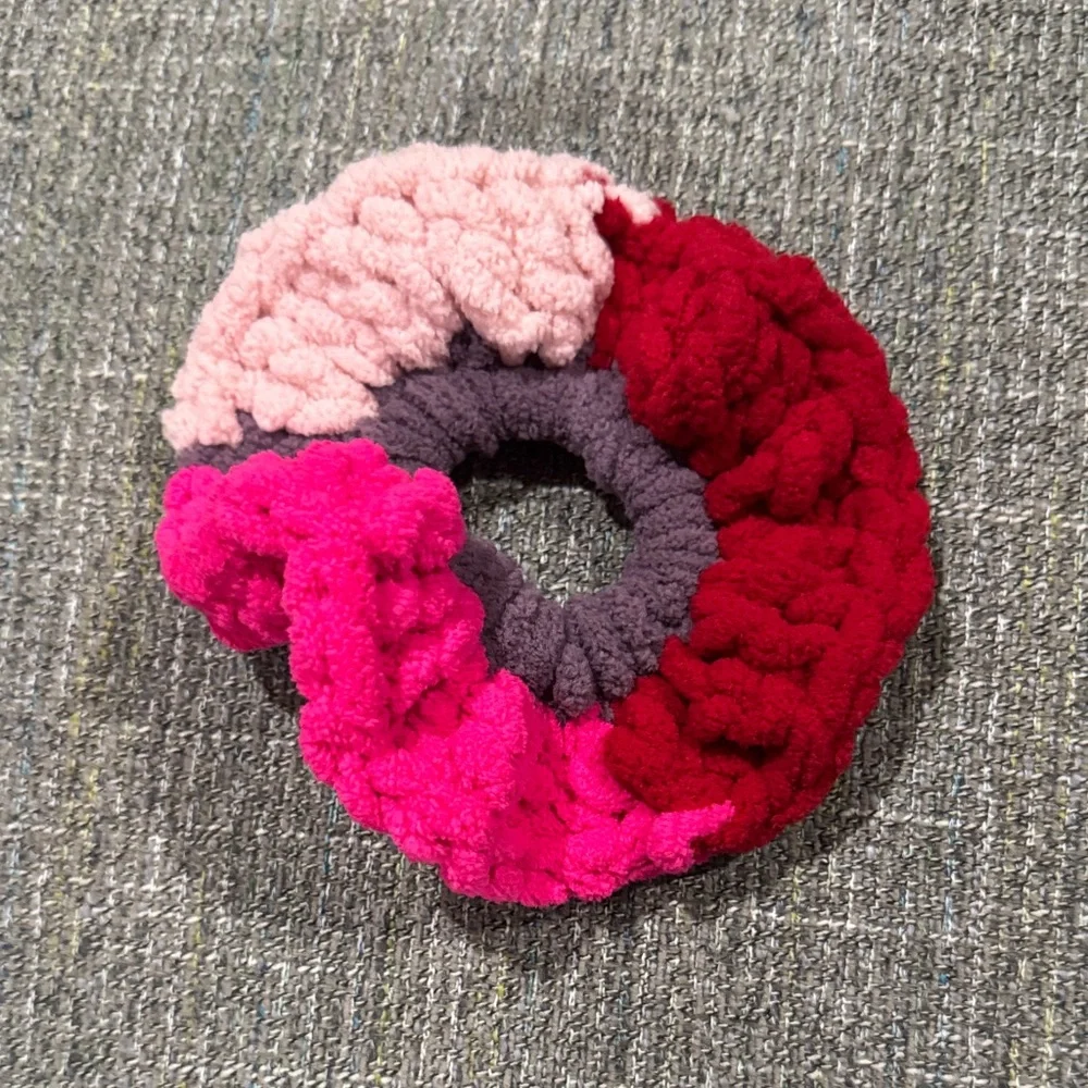 Hair Scrunchie Handknitted by Me Pink Purple Red Hot Pink